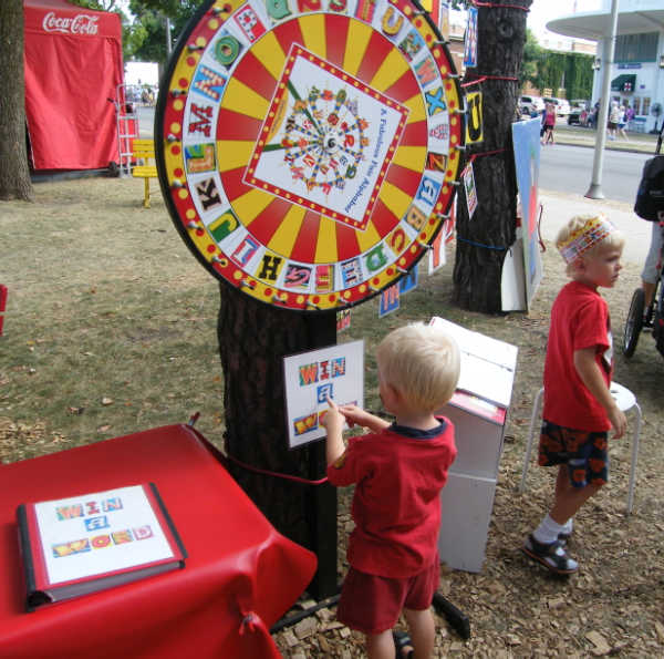 Kids playing in the Alphabet Forest at the Minnesota State Fair