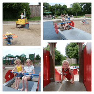 Collage of children playing on the North Mississippi Regional Park playground