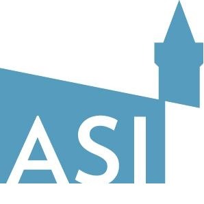 American Swedish Institute Logo - White "ASI" on background of a blue castle drawing