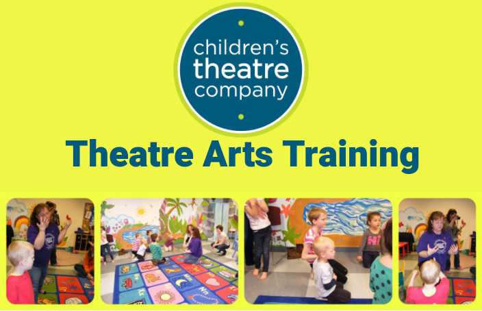 Collage of children participating in a story re-enactment during theater arts training at Children's Theatre Company in Minneapolis, MN