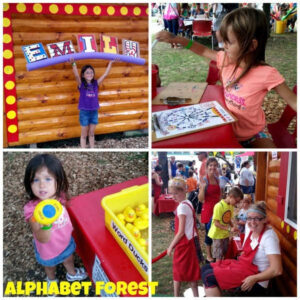 Collage of kids having fun at the Alphabet Forest attraction at the Minnesota State Fair