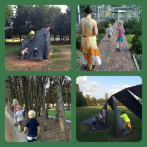 Collage of small kids exploring the Minneapolis Sculpture Garden at the Walker Art Center in Minneapolis, Minnesota
