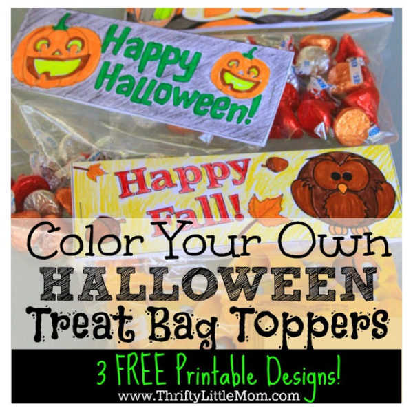 Color Your Own Halloween Treat Bag Toppers - 3 FREE Printable Designs! www.ThriftyLittleMom.com