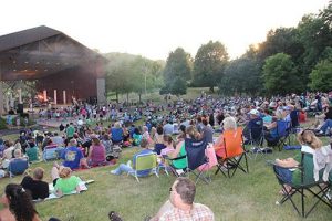 Crowd watching a summer concert at the Lake Normandale Bandshell in Bloomington Minnesota