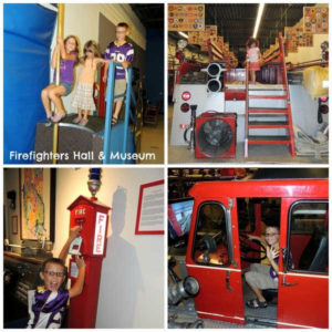 Collage of children exploring interactive children's exhibit at the Minnesota Fire Museum in Minneapolis, MN