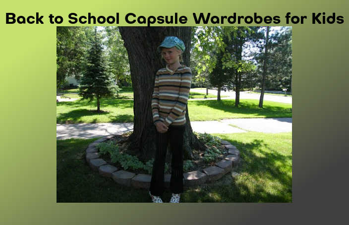 Girl in front of a tree in her new school outfit - "Back to School Capsule Wardrobes for Kids"