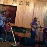 The Okee Dokee Brothers and band playing a concert at Beth El Snogogue in St. Louis Park Minnesota in October of 2015.