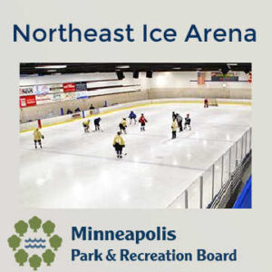 Hockey game on indoor ice rink at Northeast Ice Arena in Minneapolis, Minnesota