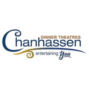 Blue and Gold Text: "Chanhassen Dinner Theatres Entertaining You"
