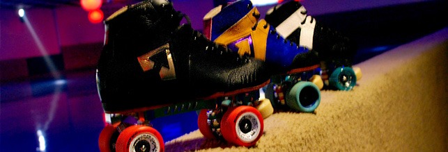 Roller Skates lined up at a rink