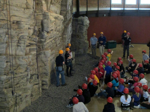 Rock Climbers receiving instruction at Base Camp in Bloomington Minnesota