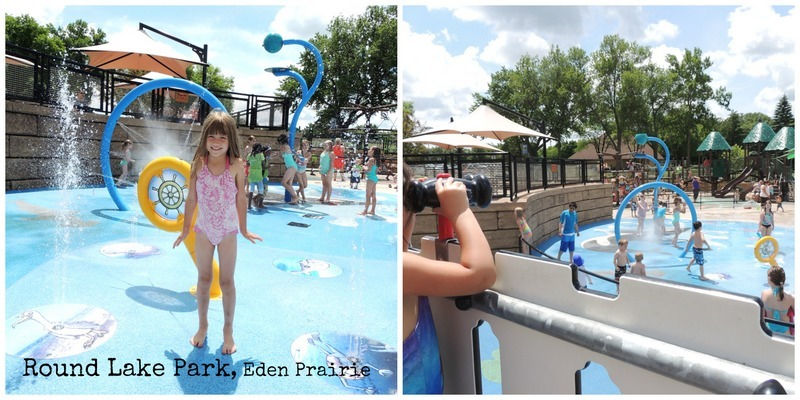 Collage of children playing in the splash pad at Round Lake Park in Eden Prairie, MN