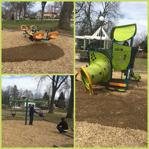 Collage of Playground Equipment in the Tot Lot at Windom Northeast Park in Minneapolis Minnesota