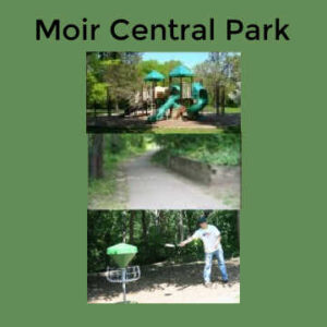 Collage of Family-Friendly Activities at Moir/Central Park - Playground, Walking Paths, Disc Golf
