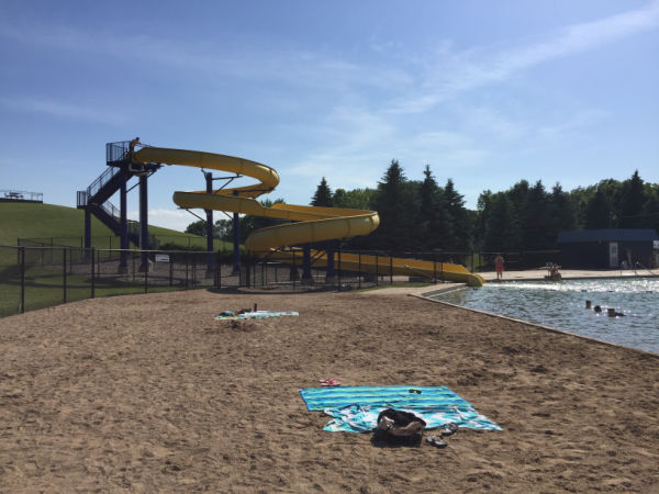 Twisty Yellow Slide at Sandventure Aquatic Park, Shakopee Minnesota