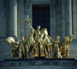 Bronze statue "Quadriga" by Daniel Chester French at Minnesota State Capitol in St. Paul, Minnesota