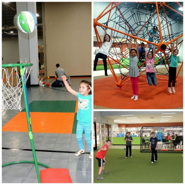 Collage of children of various ages (crawling baby through teens) playing at Good Times Indoor Park in Eagan, Minnesota