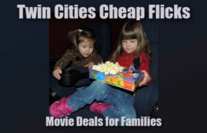 Two girls with popcorn and snacks at the theater: "Twin Cities Cheap Flicks: Movie Deals for Families"