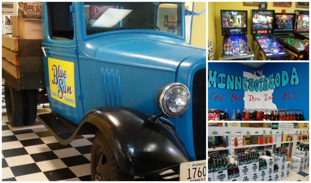 Blue Sun Soda Collage - Vintage Blue Sun Truck, Pinball Games, "MinnesotaSoda" wall and Whistler Sodas