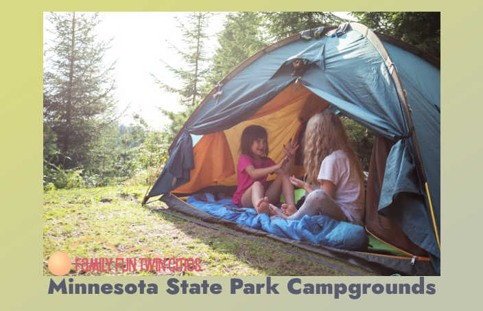 Girls playing in tent. "Family Fun Twin Cities Minnesota: State Park Campgrounds"