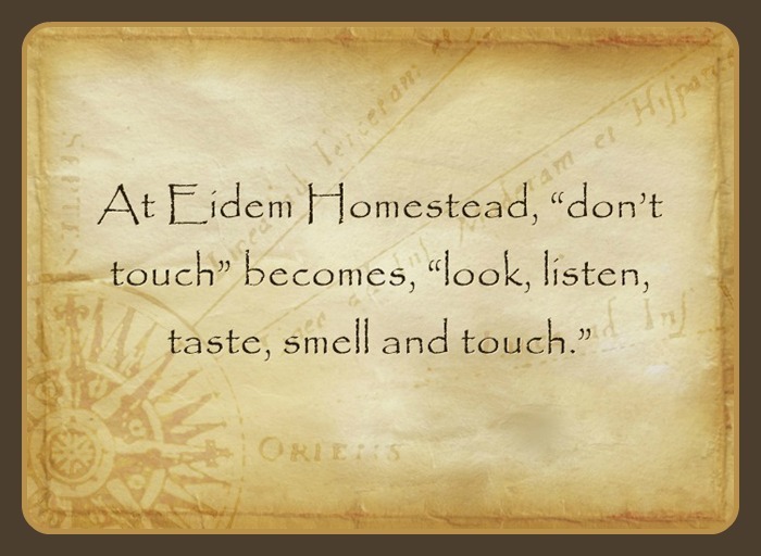 At Eidem Homestead, “don’t touch” becomes, “look, listen, taste, smell and touch.”