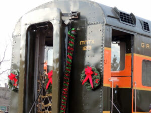 Minnesota Transportation Museum caboose decorated for Christmas