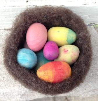 Wooden Eggs in a Nest
