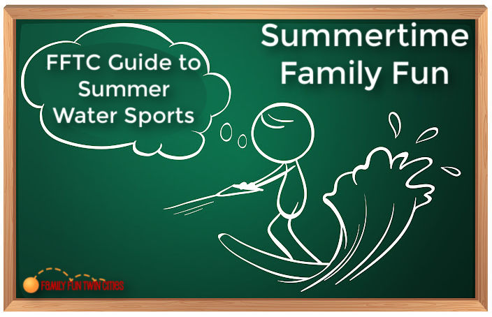 Chalkboard drawing of a waterskier: "FFTC Guide to Summer Water Sports - Summertime Family Fun"