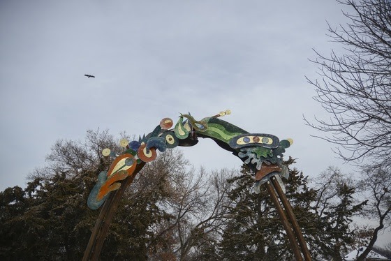 Photo of the Aqurbane sculpture at Theodore Wirth Park.