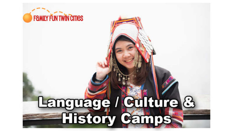 Girl in traditional Hmong clothing Text reads "Family Fun Twin Cities. Exploring the Twin Cities with Kids. Language/Culture/History."