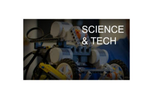 Background: Lego Mechanical Creation. White overlay text: "Science & Tech"