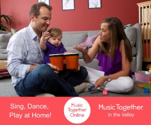 Father, Toddler & Mother Playing Bongo Drums - Music Together in the Valley