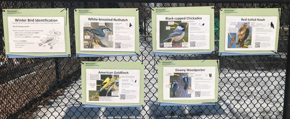 MPRB Signs Showing Winter Birds in Minneapolis MN