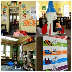 Collage of children's area at South St. Paul Library, Minnesota