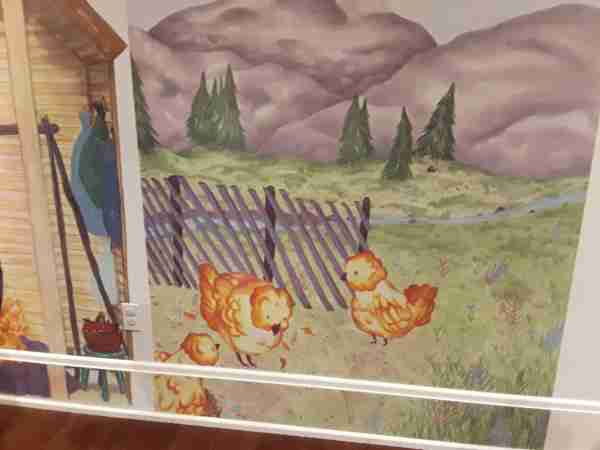 painting of chickens in ASI Family Gallery