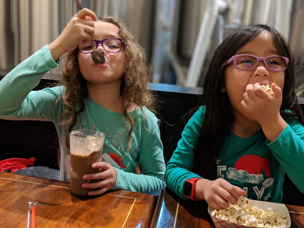 Kids enjoying Rootbeer & Popcorn at LTD Brewing