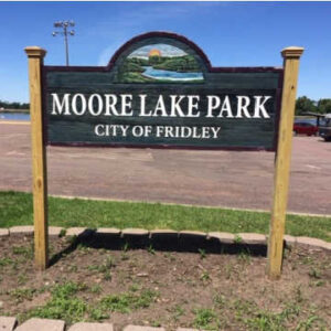 Sign at the entrance of Moore Lake Park, City of Fridley, Minnesota