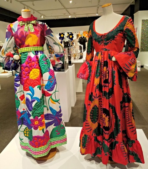 Two dresses exhibited at the Goldstein Museum of Design in St. Paul, MN