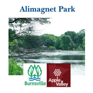View of the lake from the walking path in Alimagnet Park in Burnsville, Minnesota. Image courtesy City of Burnsville