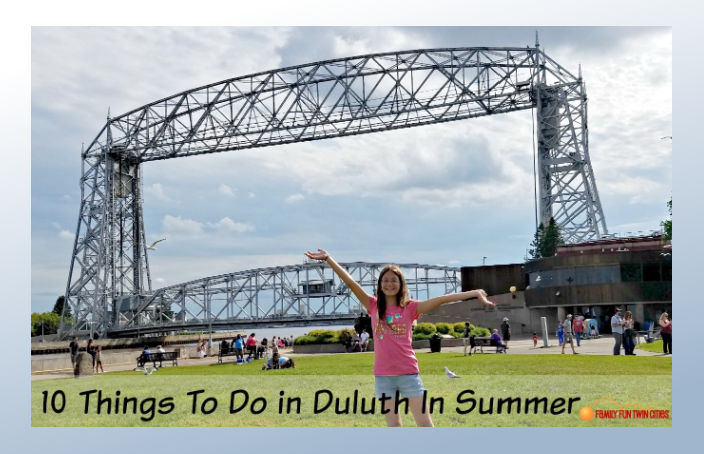 Girl in front of Aerial Bridge in Duluth Minnesota in Summer