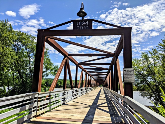 Heritage Park connects to Swing Bridge Park, both of which have historical railroading significance.