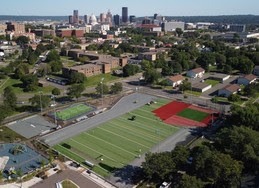 Frogtown Community Center Fields includes artificial turf football/soccer field, basketball court, volleyball court, Kato court, and playground.