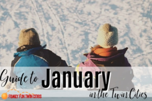 Guide to January in the Twin Cities Minnesota. Family Fun Twin Cities. - Background of two kids at the top of a sledding hill.