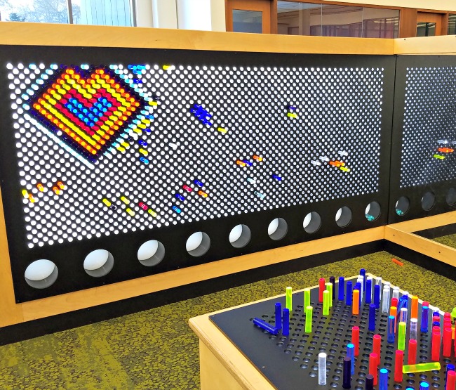 Giant Lite Brite wall at Brooklyn Park Library in Minnesota.