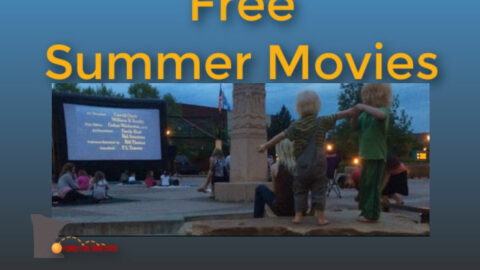 Children watching movie at Nicollet Commons Park in Burnsville Minnesota: "Free Summer Movies"
