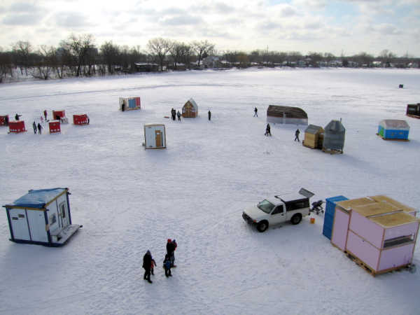 Overhead view of the Art Shanty Project in Minnesota