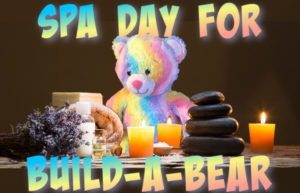 Spa Day for Build-a-Bear - Rainbow colored bear with spa paraphanalia