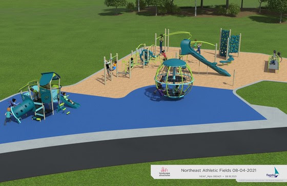 An illustration of the new playground coming to Northeast Park in Minneapolis, Minnesota