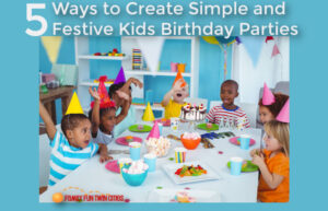 5 Ways to Create Simple and Festive Kids Birthday Parties - 7 Children in party hatsaround a table decorated for a birthday party