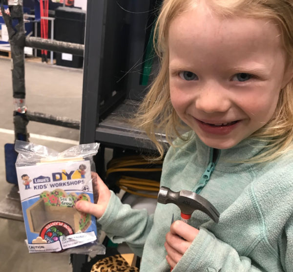 Gril with Lowe's Kids Workshop Kit and Hammer